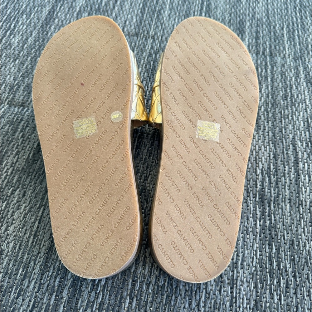 Vince Camuto Kallin Wedge Sandals Gold Egyptian NWT Slides HSN Metallic - Picture 5 of 10